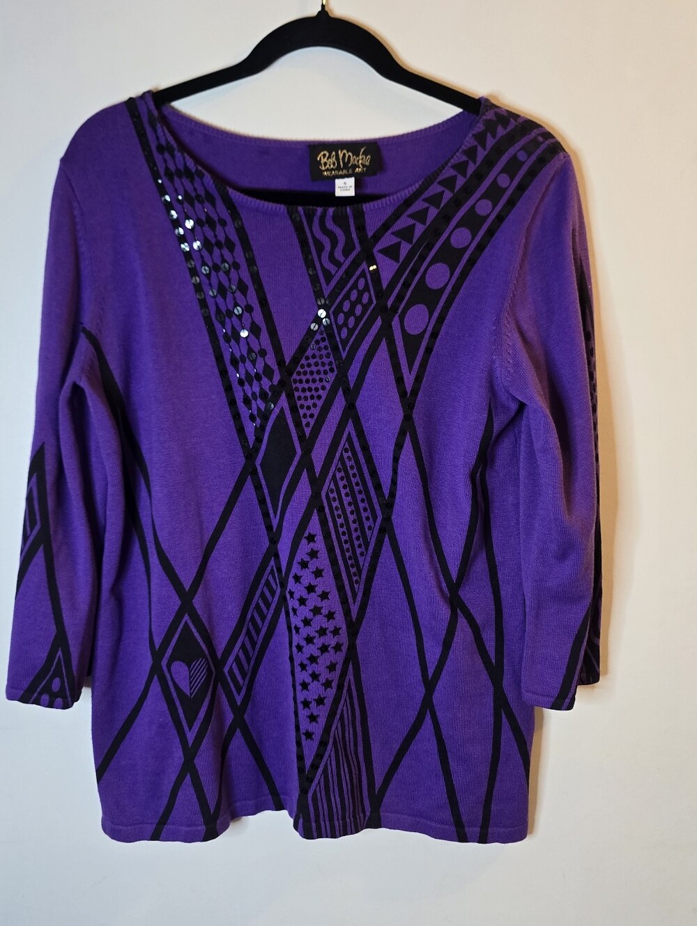 Bob Mackie Wearable Art 3/4 Sleeve Sweater